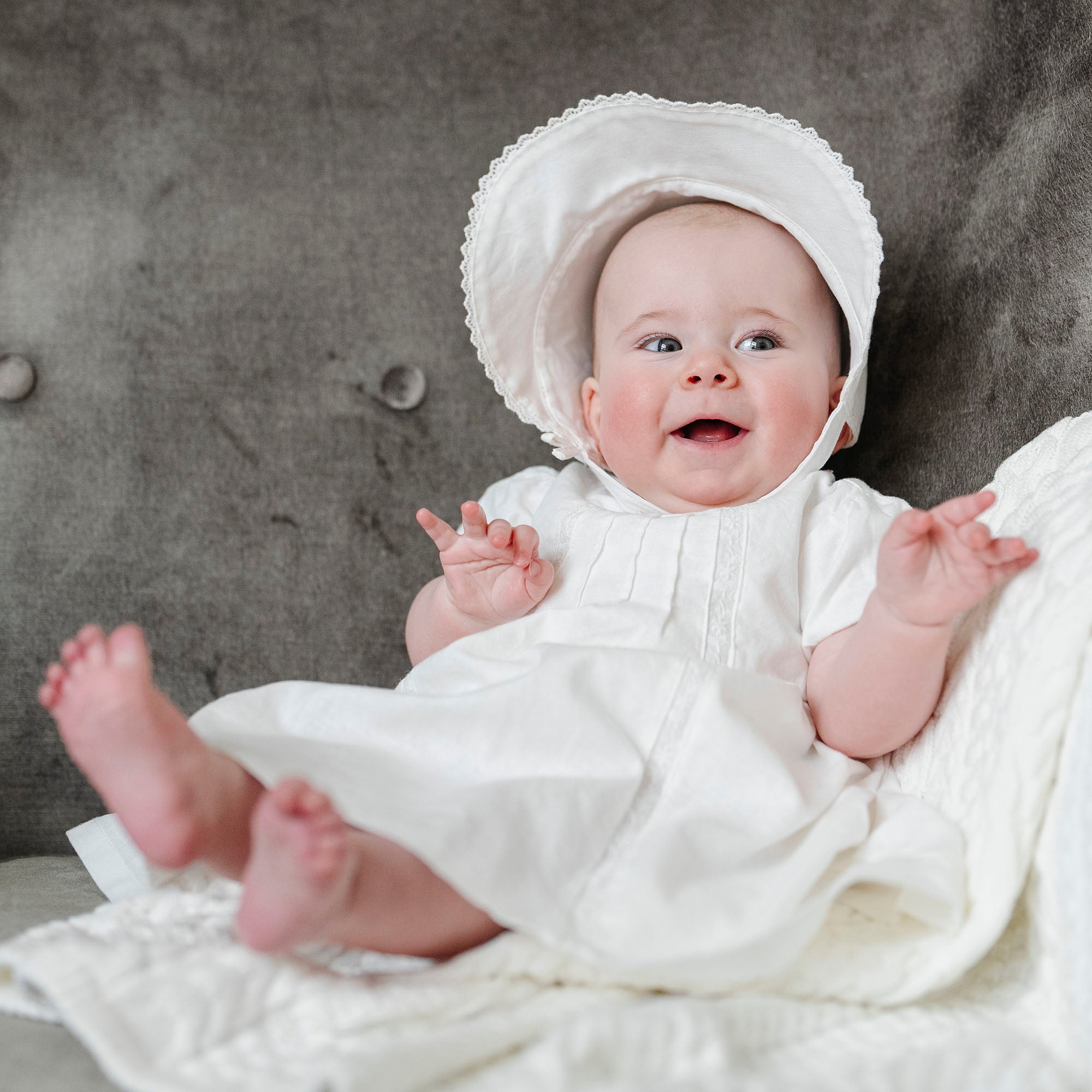 Hope & Henry Baby Short Sleeve Special Occasion Linen Pintuck Dress - Soft White Pintuck Hope & Henry Baby Short Sleeve Special Occasion Linen Pintuck Dress - Soft White Pintuck