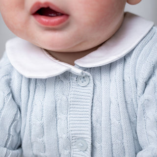 LAYETTE Airy Blue Cable Organic Peter Pan Collar Sweater Romper