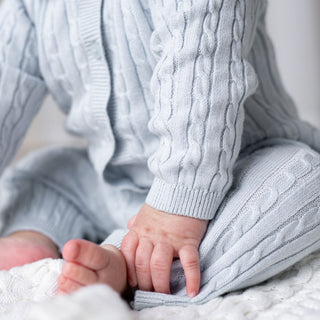 LAYETTE Airy Blue Cable Organic Peter Pan Collar Sweater Romper