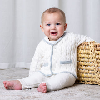LAYETTE Soft White Cable Organic Cardigan and Legging Set