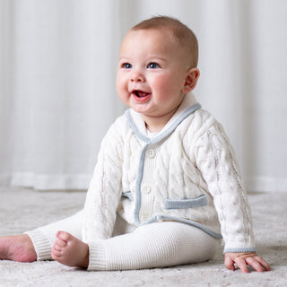 LAYETTE Soft White Cable Organic Cardigan and Legging Set
