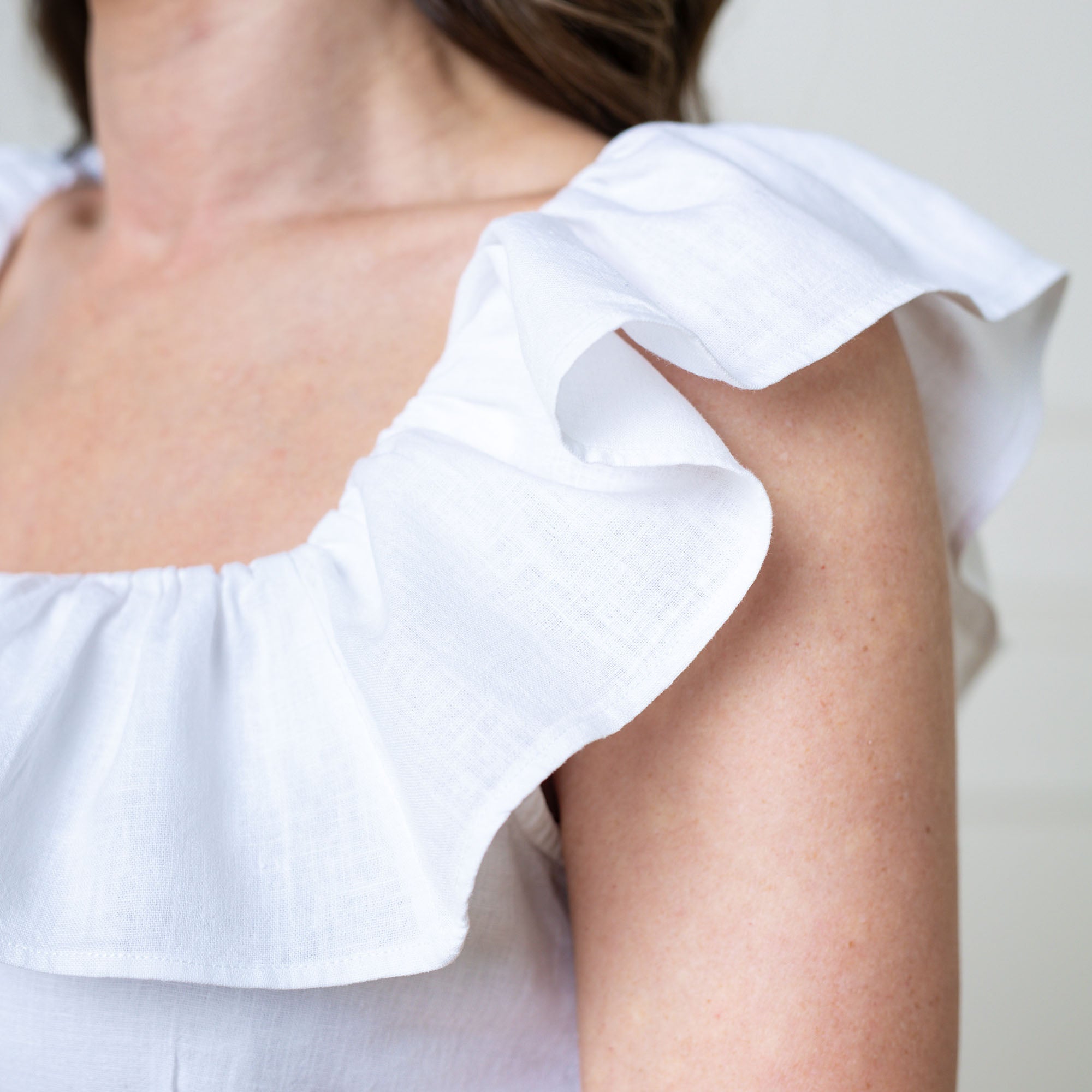 Hope & Henry Women's Linen Ruffle Collar Midi Dress - White Ruffle Collar - 12 Hope & Henry Women's Linen Ruffle Collar Midi Dress - White Ruffle Collar - 12