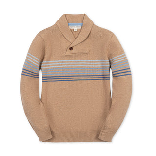 BOYS Camel Heather Stripe Organic Shawl Collar Sweater