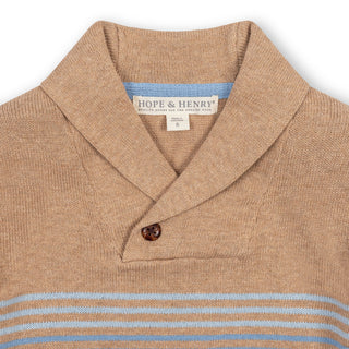 BOYS Camel Heather Stripe Organic Shawl Collar Sweater