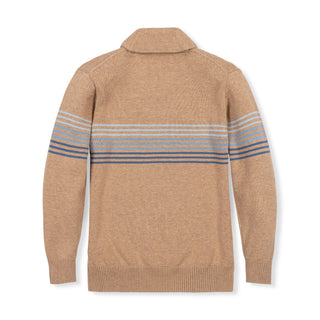 BOYS Camel Heather Stripe Organic Shawl Collar Sweater