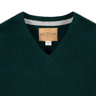 BOYS Deep Green Organic V-Neck Sweater with Elbow Patches