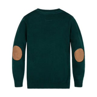 BOYS Deep Green Organic V-Neck Sweater with Elbow Patches