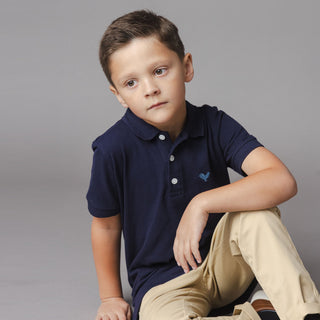 BOYS Navy Organic Pique Polo
