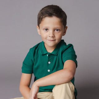 BOYS Green Organic Pique Polo