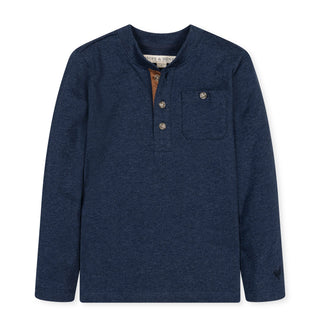 BOYS Navy Heather Organic Henley Pocket Tee