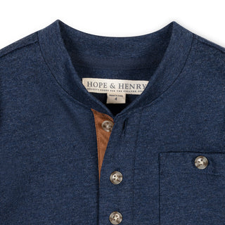 BOYS Navy Heather Organic Henley Pocket Tee