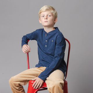BOYS Navy Heather Organic Henley Pocket Tee