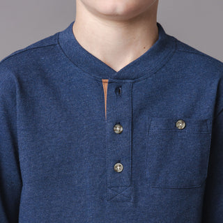 BOYS Navy Heather Organic Henley Pocket Tee