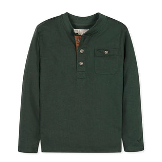 BOYS Dark Green Heather Organic Henley Pocket Tee