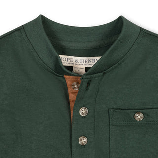 BOYS Dark Green Heather Organic Henley Pocket Tee