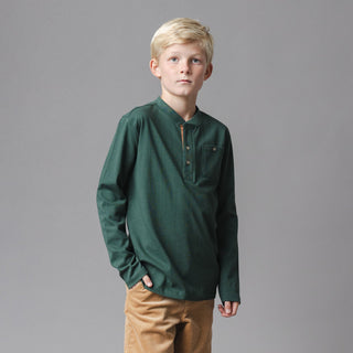 BOYS Dark Green Heather Organic Henley Pocket Tee