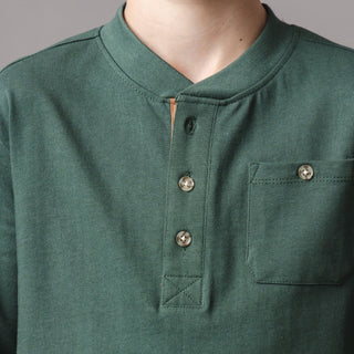 BOYS Dark Green Heather Organic Henley Pocket Tee