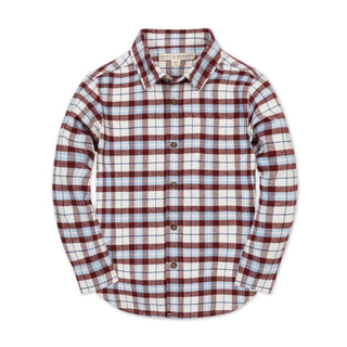 BOYS Burgundy and Blue Plaid Organic Flannel Shirt