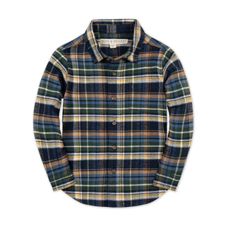 BOYS Navy Cottage Plaid Organic Flannel Shirt