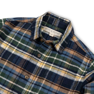 BOYS Navy Cottage Plaid Organic Flannel Shirt