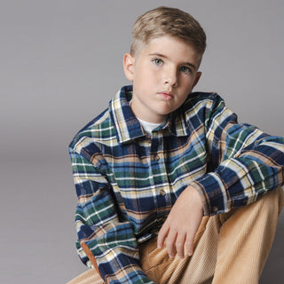BOYS Navy Cottage Plaid Organic Flannel Shirt