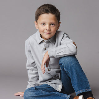 BOYS Gray Herringbone Organic Flannel Shirt