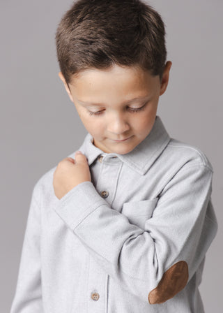 BOYS Gray Herringbone Organic Flannel Shirt