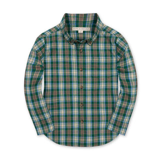 BOYS Green Classic Plaid Organic Stretch Poplin Shirt