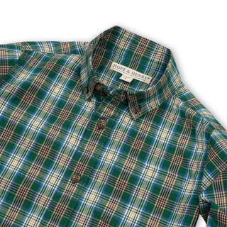 BOYS Green Classic Plaid Organic Stretch Poplin Shirt