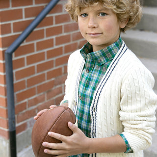 BOYS Green Classic Plaid Organic Stretch Poplin Shirt