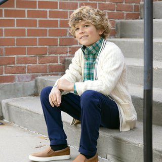 BOYS Green Classic Plaid Organic Stretch Poplin Shirt