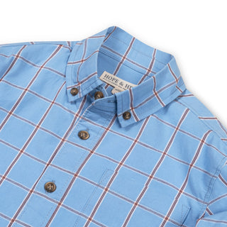 BOYS Blueberry Plaid Organic Stretch Poplin Shirt