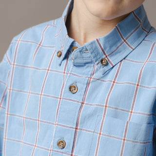 BOYS Blueberry Plaid Organic Stretch Poplin Shirt