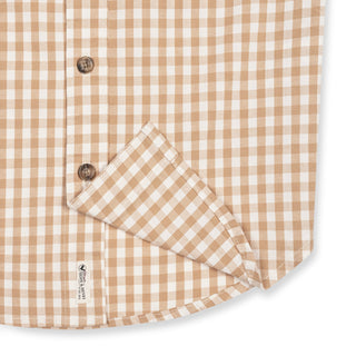 BOYS Tan Gingham Organic Stretch Poplin Shirt