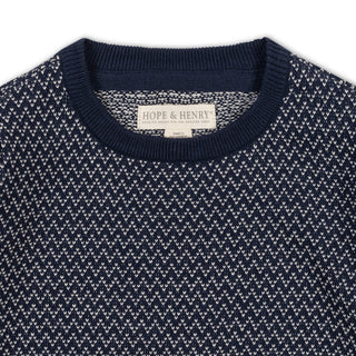 BOYS Navy Herringbone Crew Neck Pullover Sweater