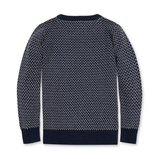 BOYS Navy Herringbone Crew Neck Pullover Sweater