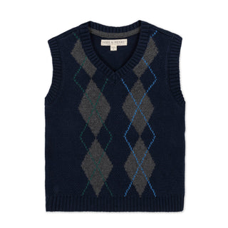 BOYS Navy and Gray Argyle Organic Argyle Sweater Vest
