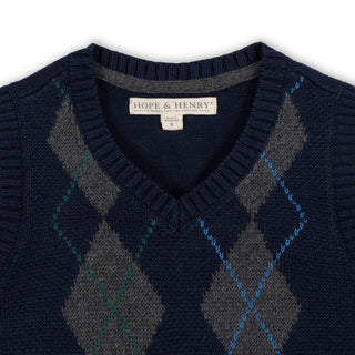 BOYS Navy and Gray Argyle Organic Argyle Sweater Vest