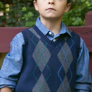BOYS Navy and Gray Argyle Organic Argyle Sweater Vest