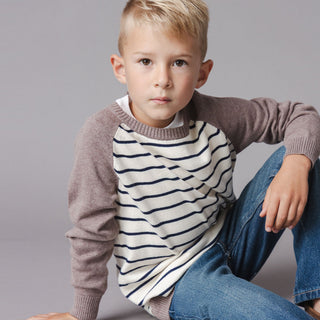 BOYS Taupe Colorblock Organic Raglan Sweater
