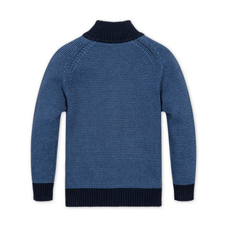 BOYS Blue Microstripe Organic Full Zip Mock Neck Sweater