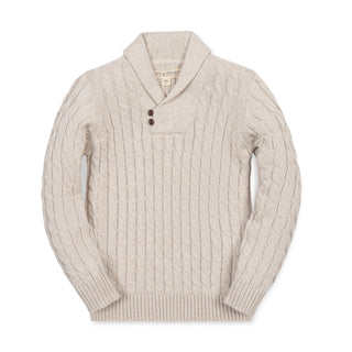 BOYS Light Oatmeal Heather Organic Shawl Collar Cable Sweater