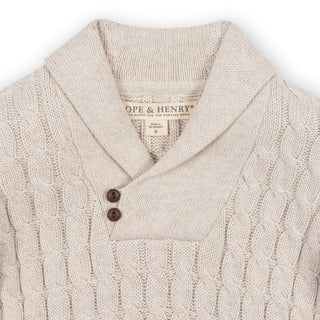 BOYS Light Oatmeal Heather Organic Shawl Collar Cable Sweater