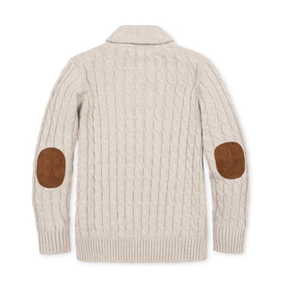 BOYS Light Oatmeal Heather Organic Shawl Collar Cable Sweater