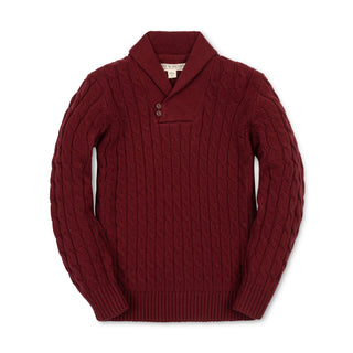 BOYS Oxblood Cable Organic Shawl Collar Cable Sweater