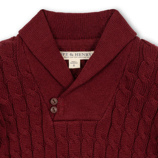 BOYS Oxblood Cable Organic Shawl Collar Cable Sweater
