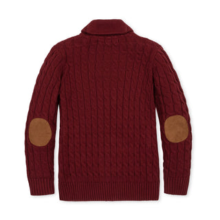 BOYS Oxblood Cable Organic Shawl Collar Cable Sweater