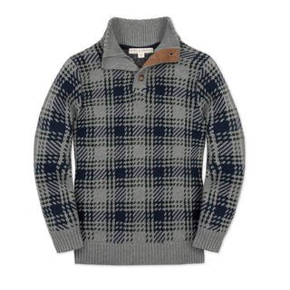 BOYS Classic Gray Plaid Intarsia Organic Mock Neck Sweater
