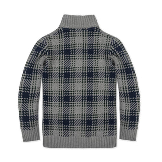 BOYS Classic Gray Plaid Intarsia Organic Mock Neck Sweater