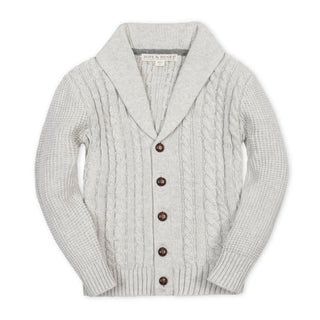 BOYS Light Gray Heather Cable Organic Shawl Collar Cardigan
